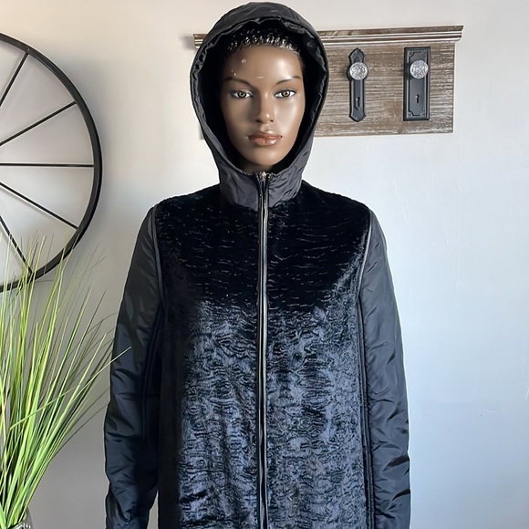 DIVINA Faux Persian Lamb Jacket Black Zip Jacket Size 8 - Picture 5 of 14